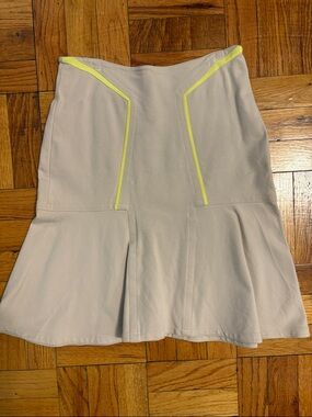 Yigal Azrouel Cream A-Line Skirt with Neon Yellow Piping